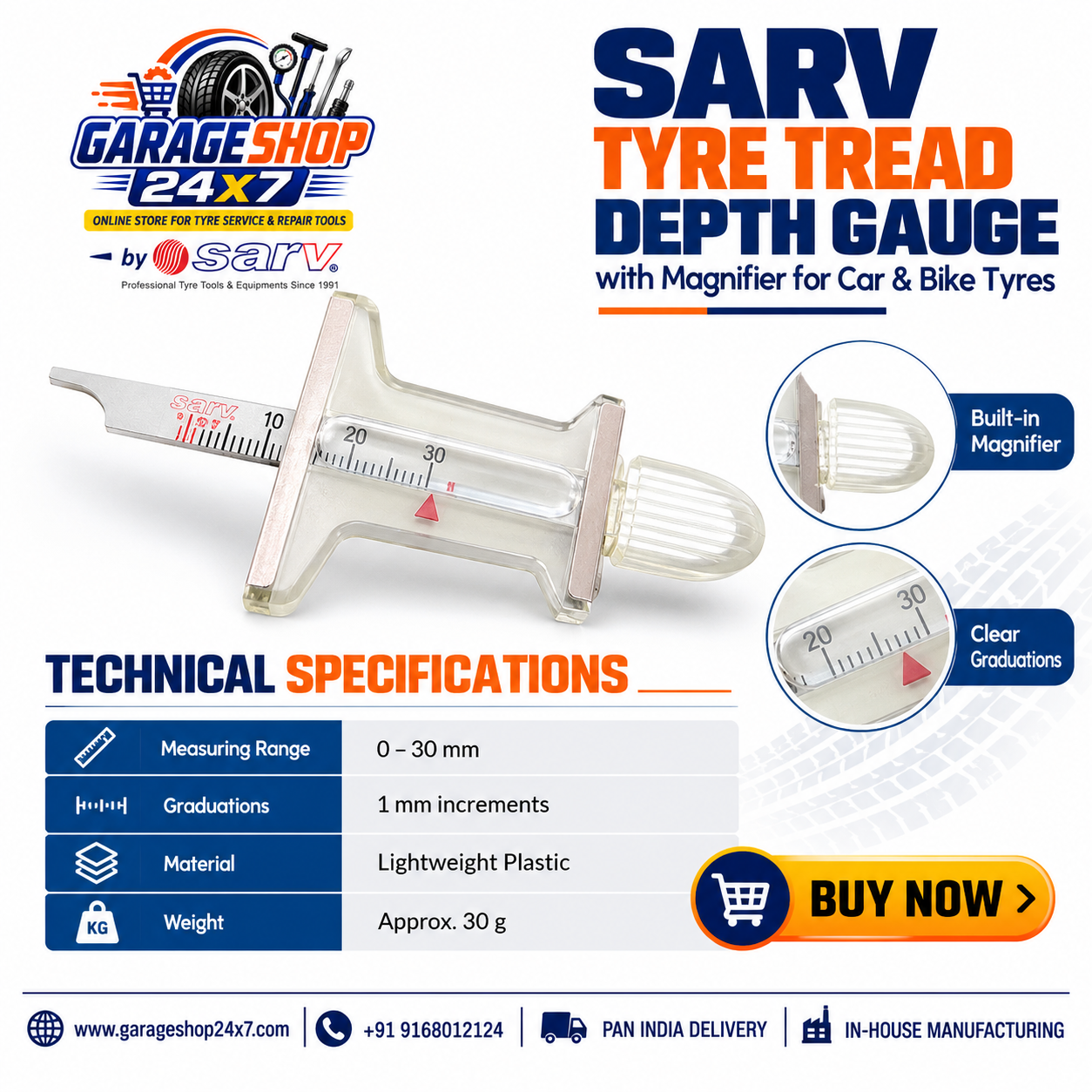 Tread Depth Gauge 0–30mm - 2