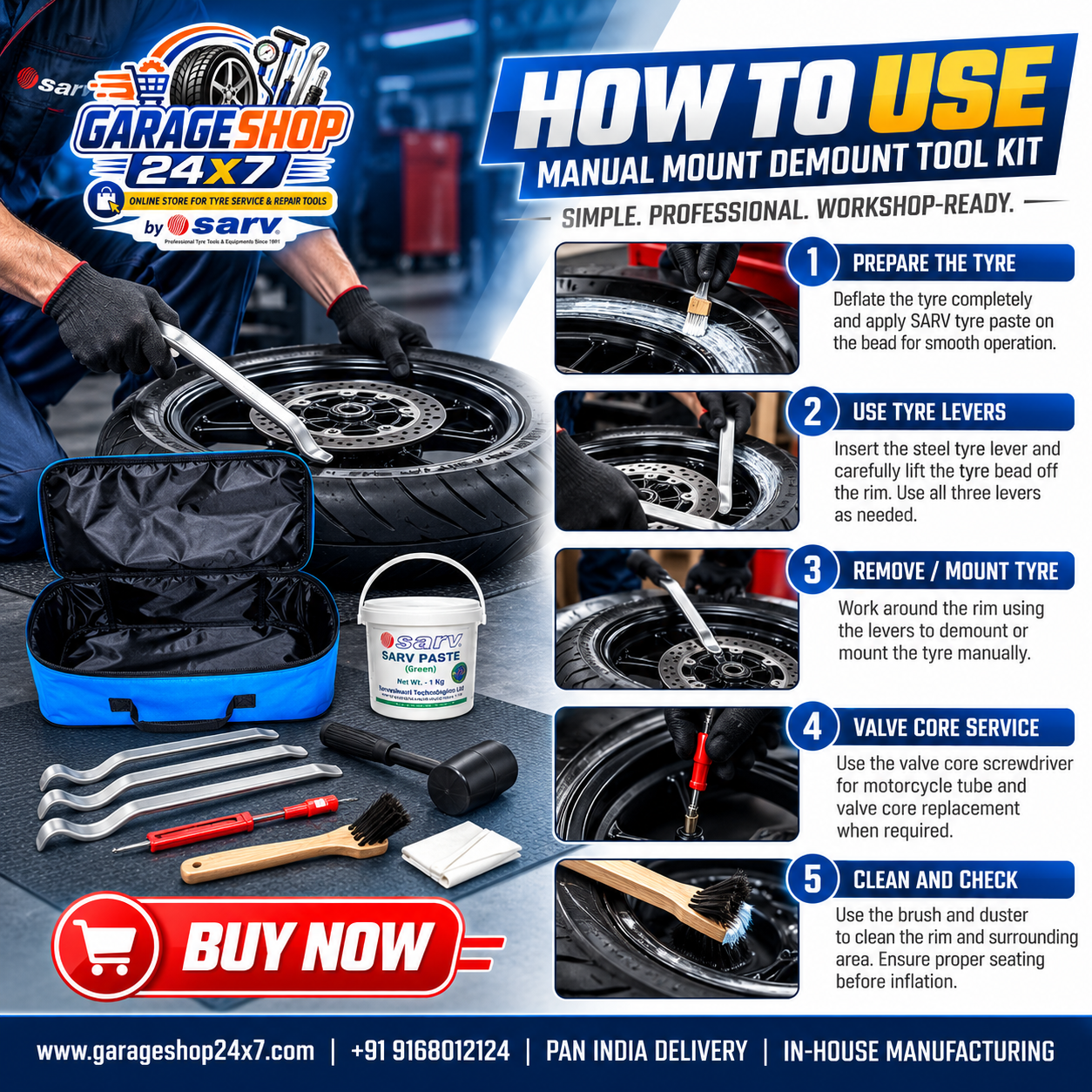 Motorcycle Tire Mount Demount Tool Kit - 5